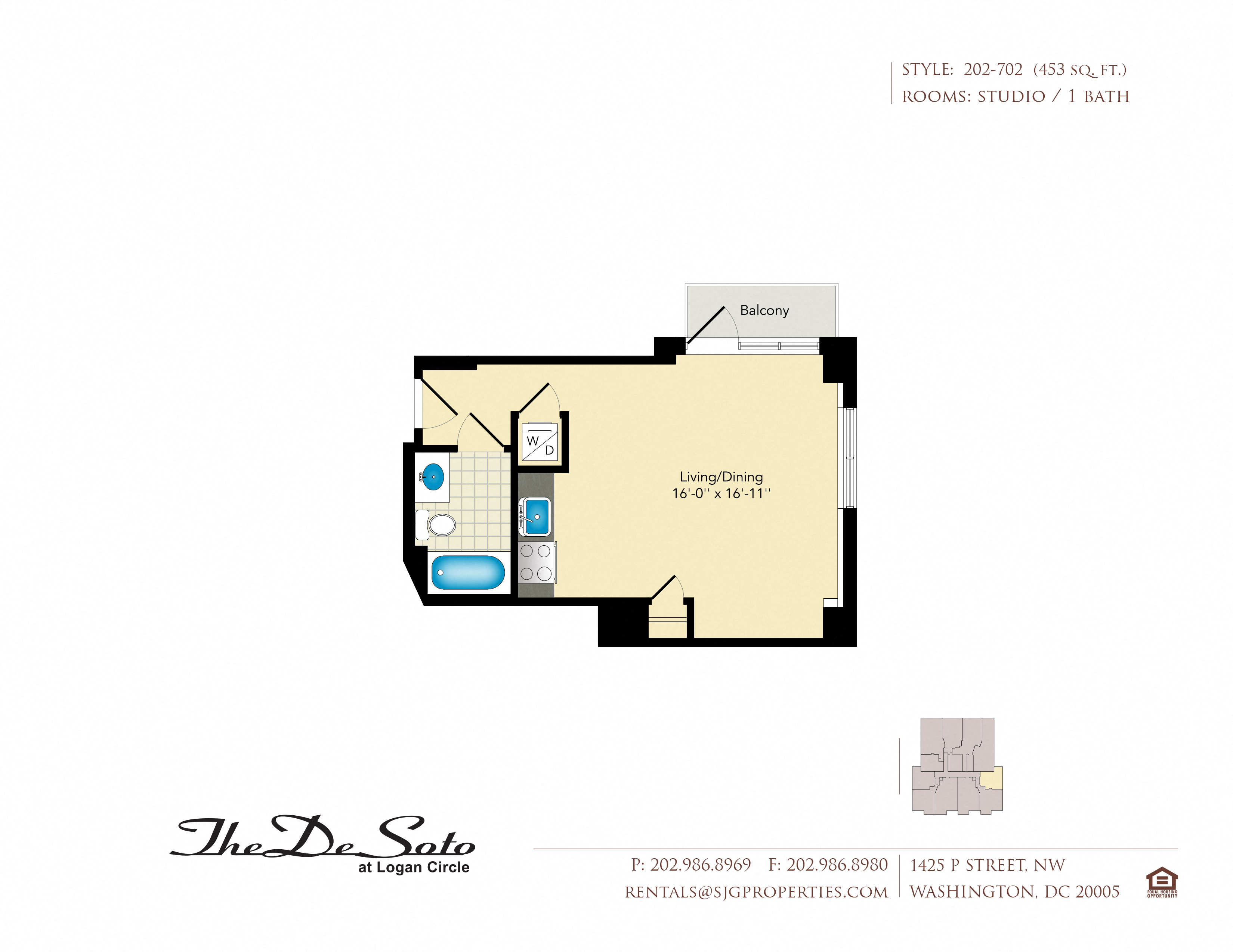 Floor plan for studio, 1 bath, 453 sqft